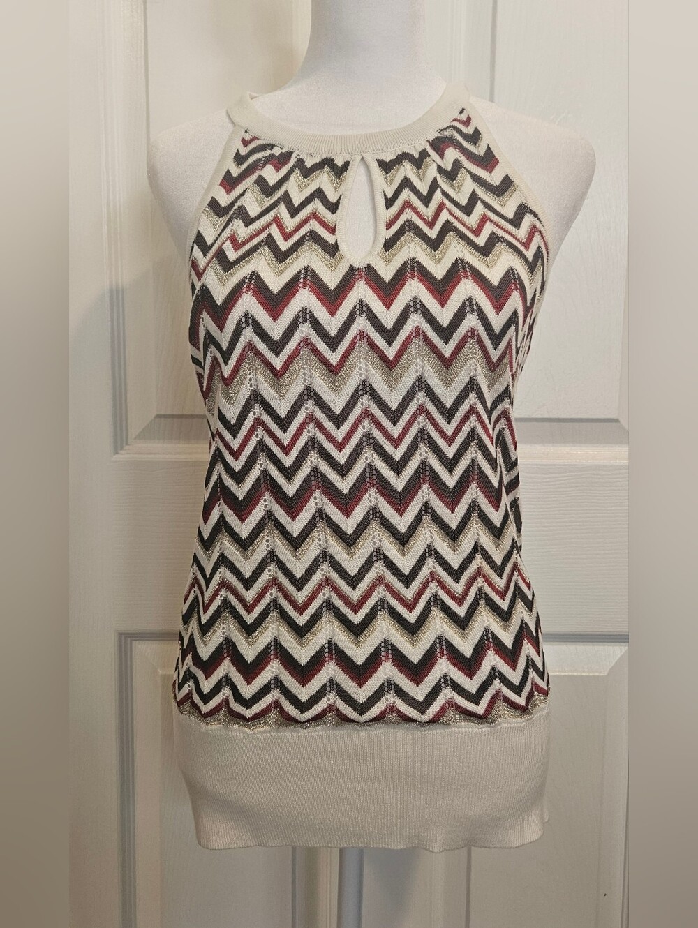 White House Black Market Chevron Knit Halter Tank Top With Keyhole Neckline